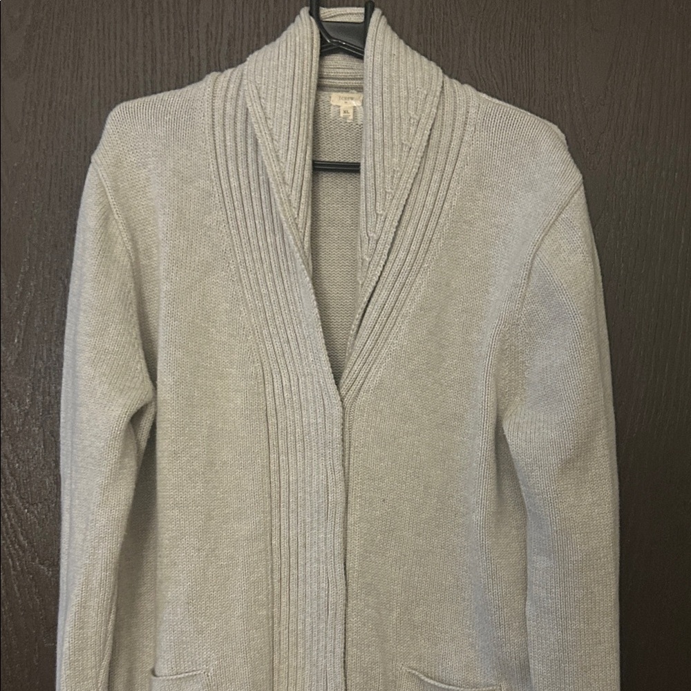 J. Crew Factory Women's Lt. Gray Shawl Collar Chunky Long Cardigan Sweater..XL - Picture 2 of 10